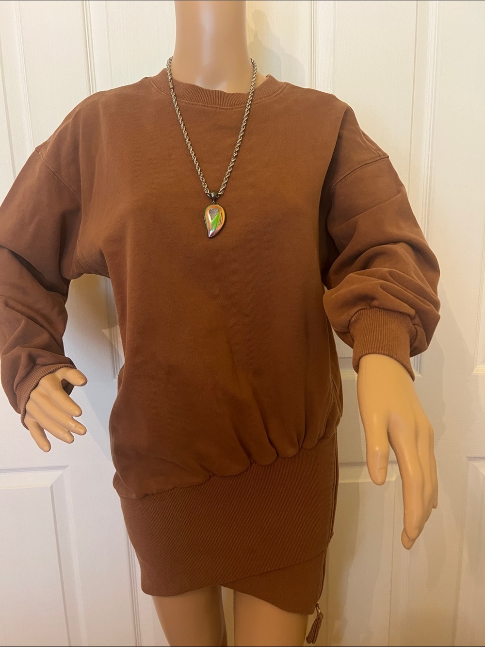Retrofete Brown Oversized Mini Sweatshirt Dress